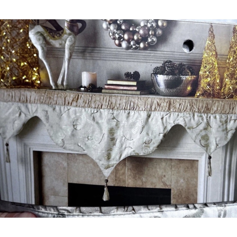 Pier 1 Imports Gold Mantel Scarf 7 X 2 Cream Metallic Beaded Discontinued New!